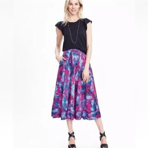 Banana Republic Bold Floral Midi Skirt with Pockets